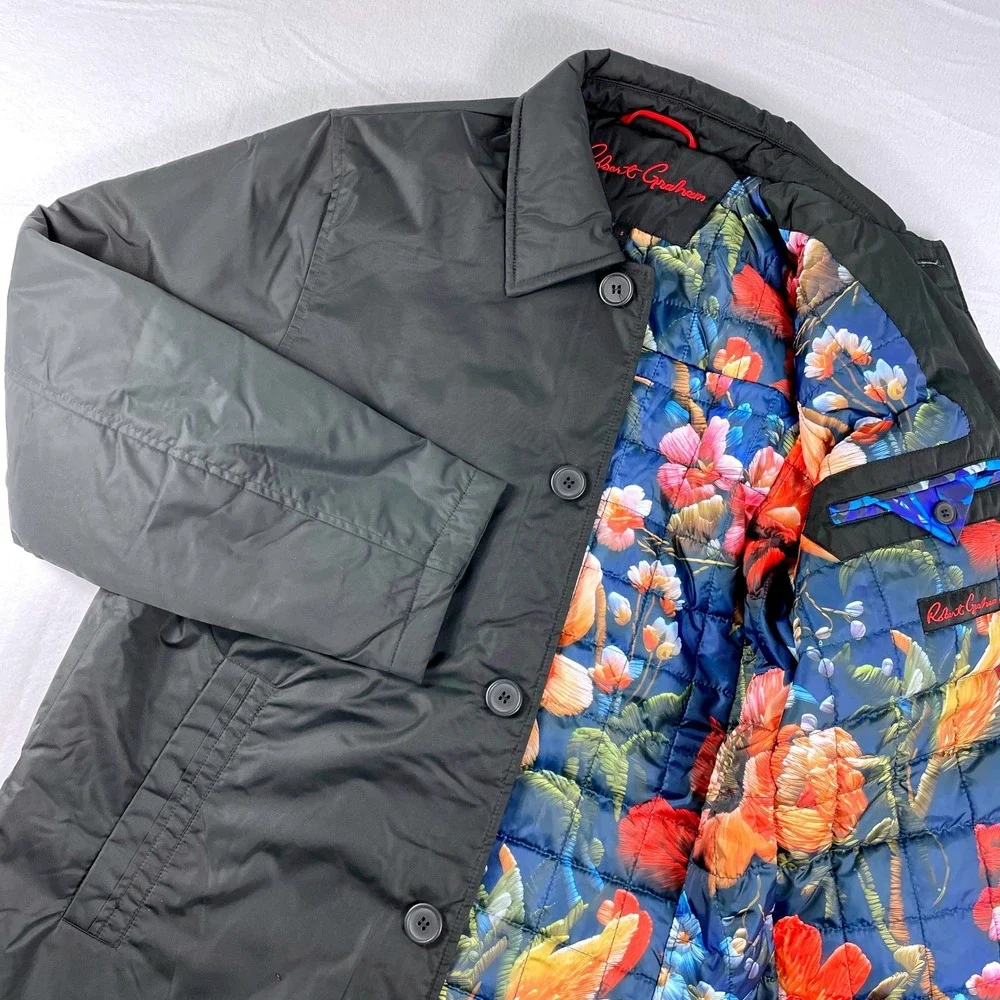 Robert Graham Men Black‎ Quilted Lined Full Zip Jacket Size S